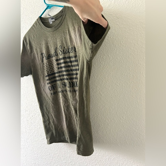 Proud Sister of a Soldier Tee Medium Bleach Dyed Army Green Graphic - Picture 3 of 8